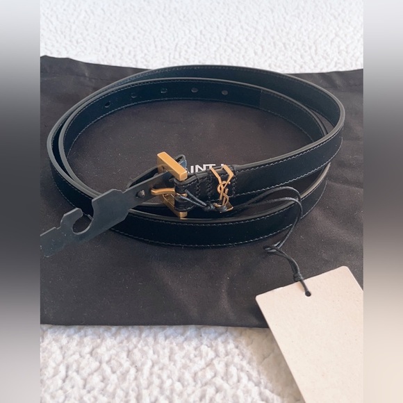 Saint Laurent YSL Cassandre thin belt in vegetable-tanned leather main image 8